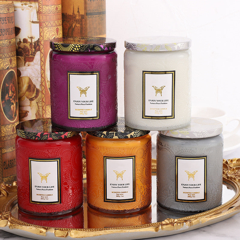 Embossed Glass Fragrance Handmade Gift Aromatherapy Soy Candles Embossed Glass Fragrance Handmade Gift Aromatherapy Soy Candles